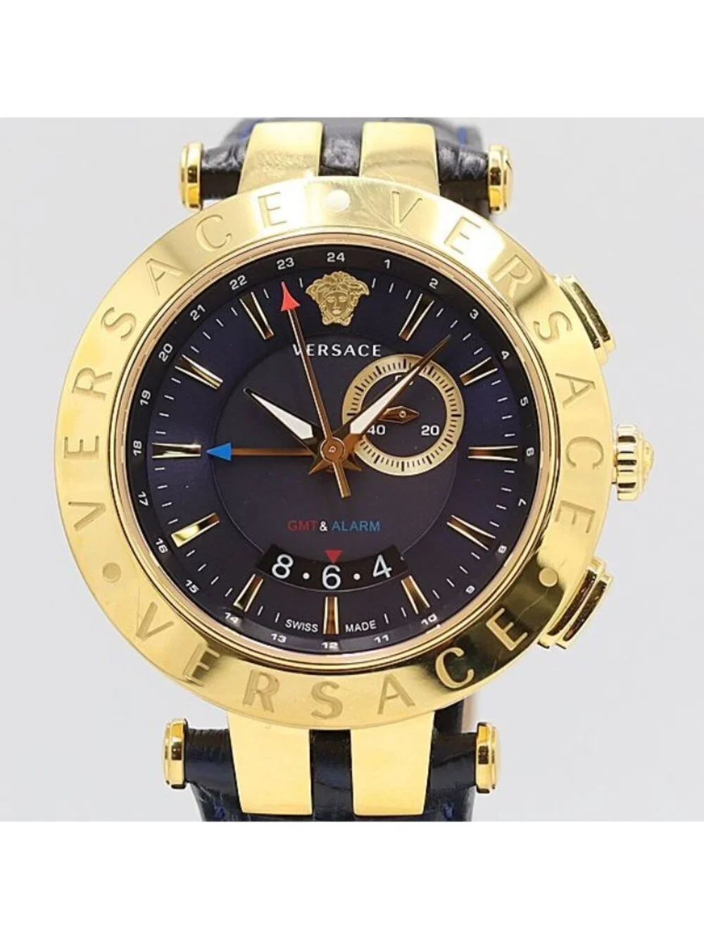 Versace Matelasse GMT Alarm Date Smoseco Quartz Navy Dial Watch